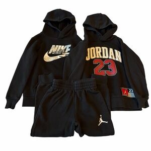 Nike Jordan Kids Black Hoodies and Sweatpants with Red and White Details